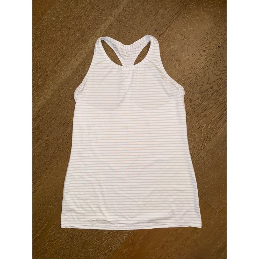 Athleta White Grey Striped Racerback Tank‎ Top Womens Small Activewear Yoga Gym